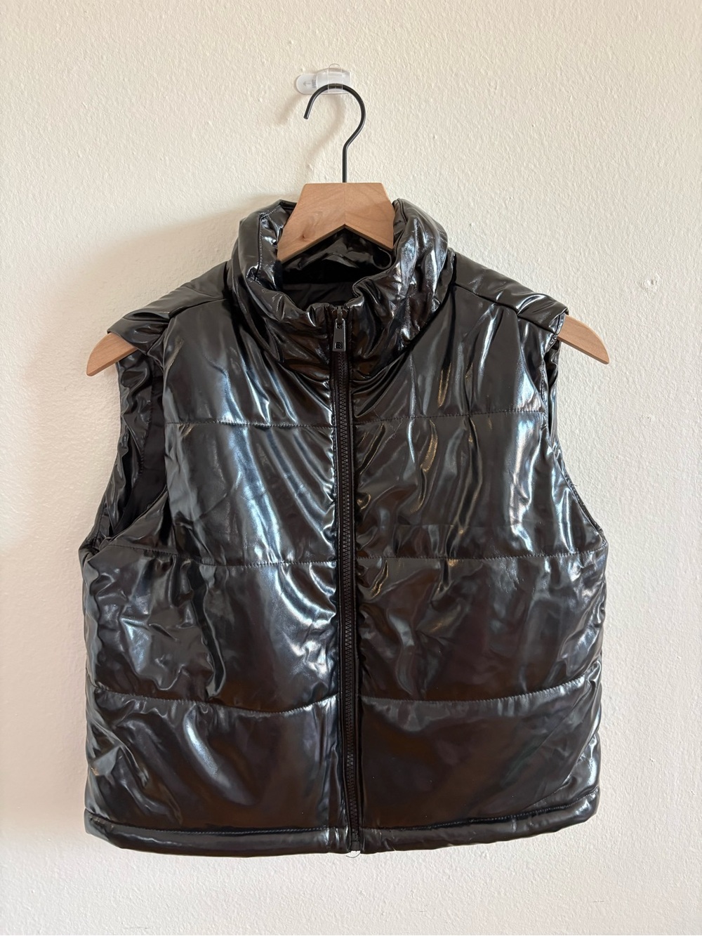 Women's Black Shiny Puffer Vest - Sleeveless Quilted Jacket